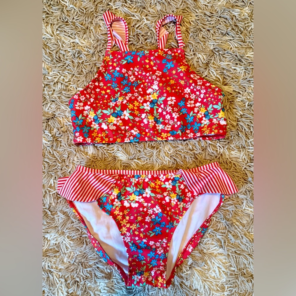 Cat & Jack Red Floral Girls Bikini Set Size XL 14/16 EUC